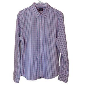 Untuckit Shirt Men's Large Long Sleeve Blue White Dark Pink Checks Slim Fit